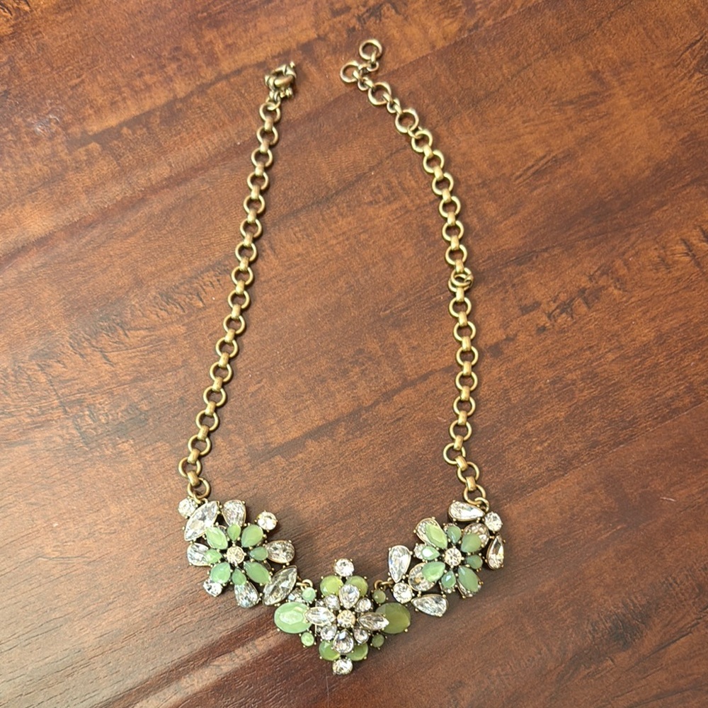 J Crew Green and gold crystal chunky Necklace
